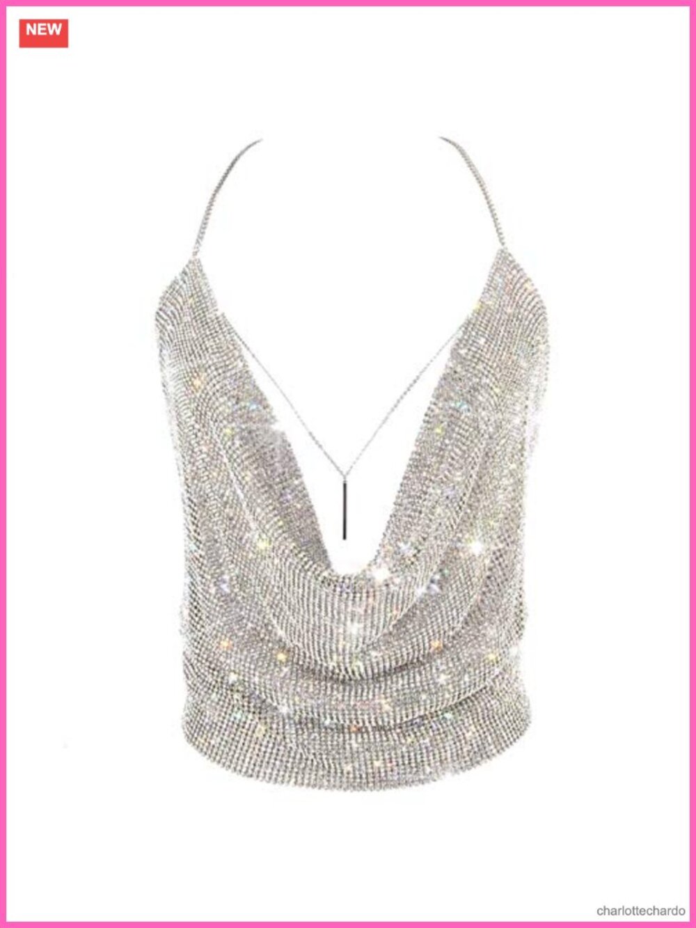 Sparkly Rhinestone Crop Tank Top Halter Backless Cami Body Chain Top